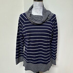 Chico’s Zenergy Navy & Gray Striped Long Sleeve Cowl Neck